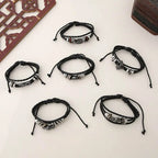 Classic Leather Bracelet Set | 6-Piece Stackable Unisex Jewelry