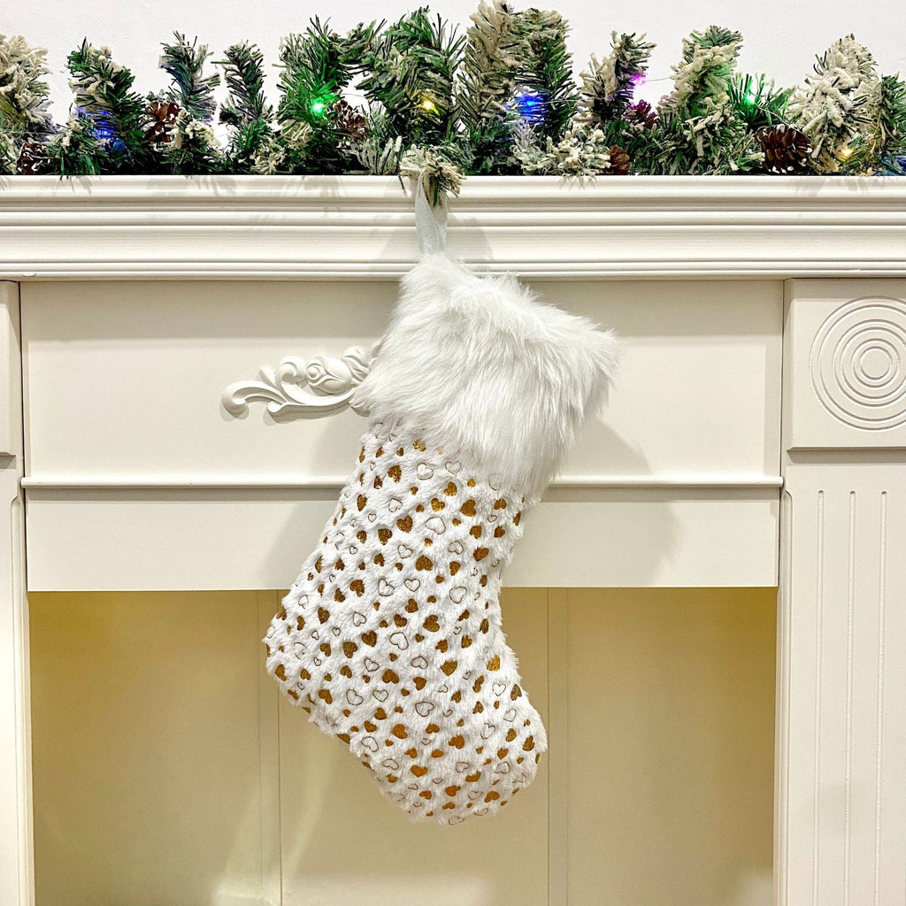 Luxury White Plush Hanging Stocking with Gold Gilding Beckett