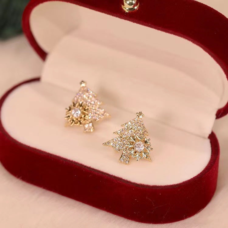 Rotatable Christmas Tree Earrings Shiny Rhinestone Snowflake Stud Earring New Year Xmas Festival Ear Jewelry Gifts Autumn And Winter The Emporium