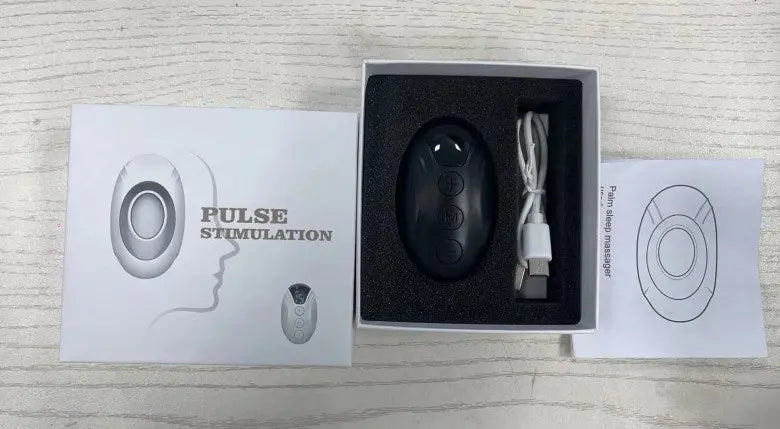 Hand-held sleep aid device with EMS micro-current for anxiety, depression, and insomnia relief including USB charger and user manual in box