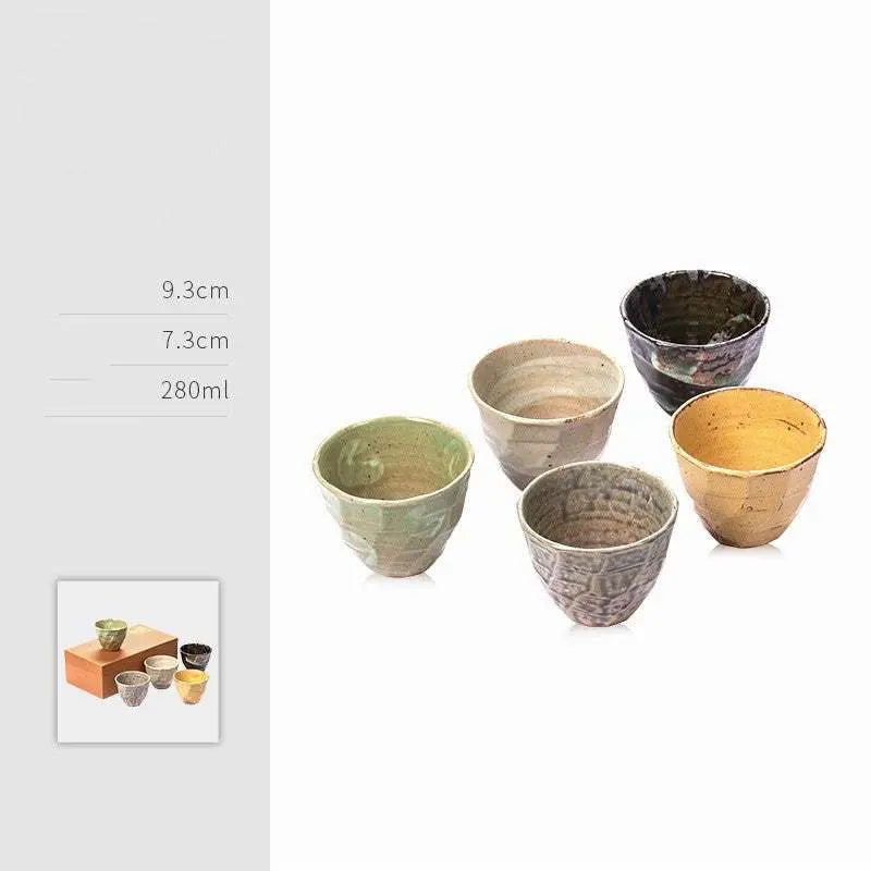 Japanese retro ceramic tea set 5-piece Song Jian style pottery bowls 280ml capacity