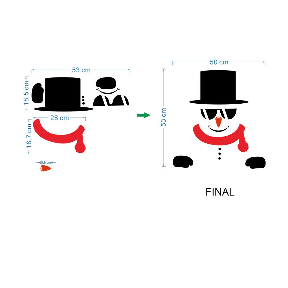 Christmas snowman sticker flat waterproof PVC wall and window decoration with hat, scarf, and buttons design