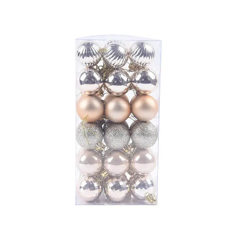 36-piece Christmas ball ornament set in assorted silver and gold hues, 4cm tree decorations in clear packaging