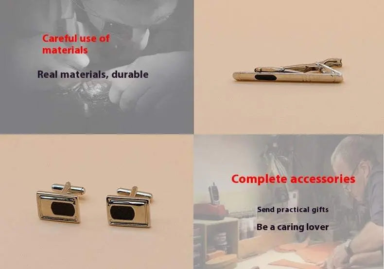Men’s suit gift box set with watch, tie, tie clip, and cufflinks in premium packaging