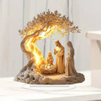Jesus Tree of Life acrylic ornament with illuminated nativity scene and modern design