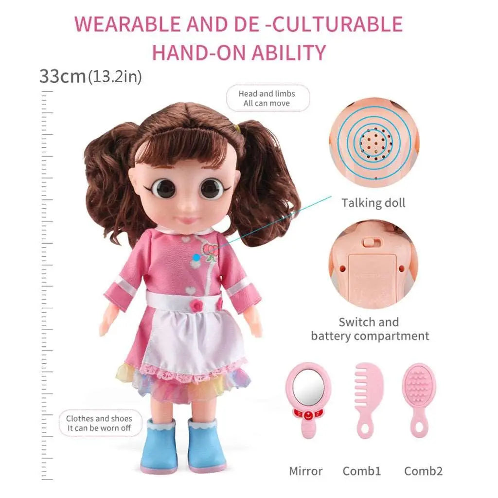 Little Chef's Kitchen Playset talking doll with movable limbs, removable clothes, and kitchen accessories including mirror and combs for imaginative play