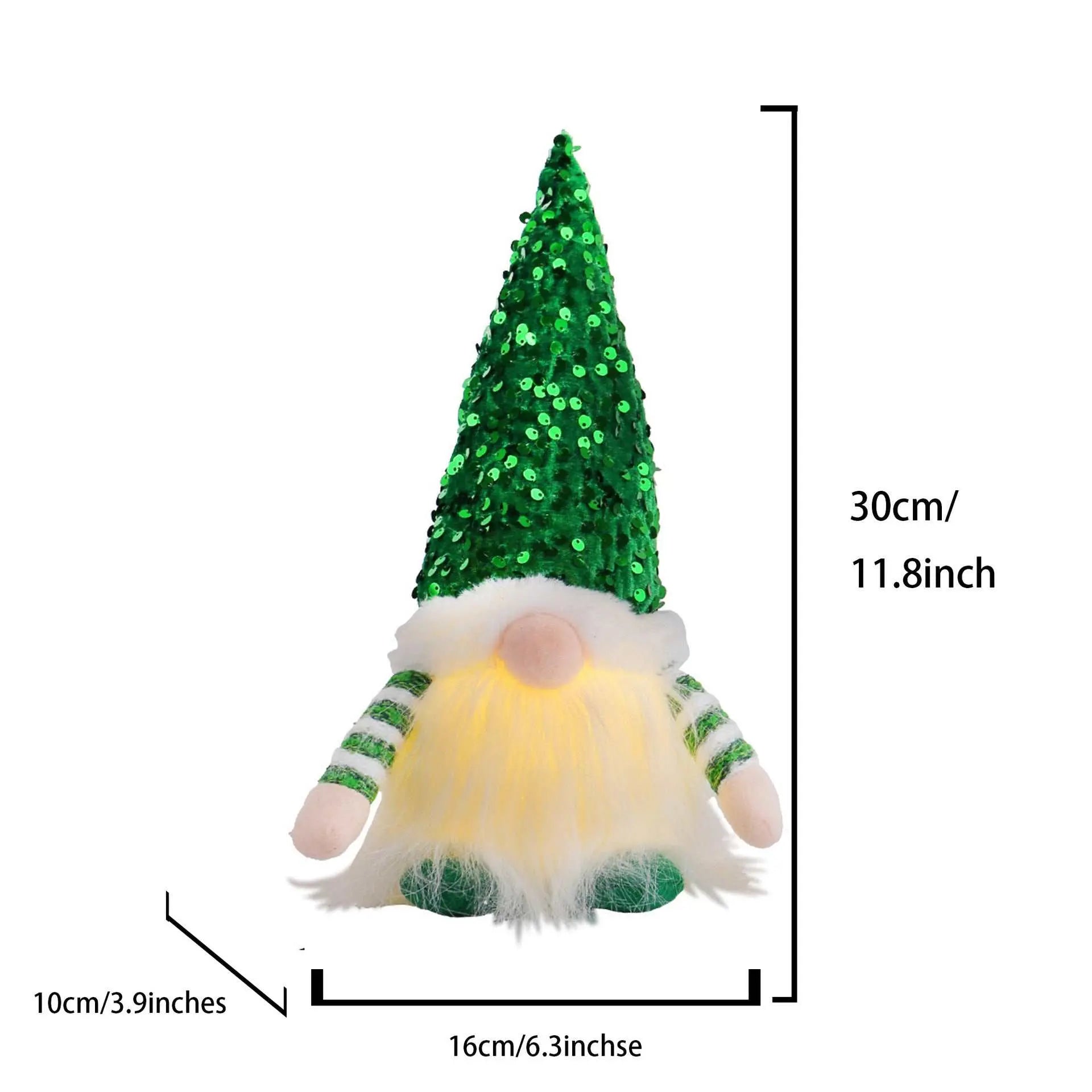 Christmas Gnome Decoration with green sequined hat and built-in lights for festive home décor