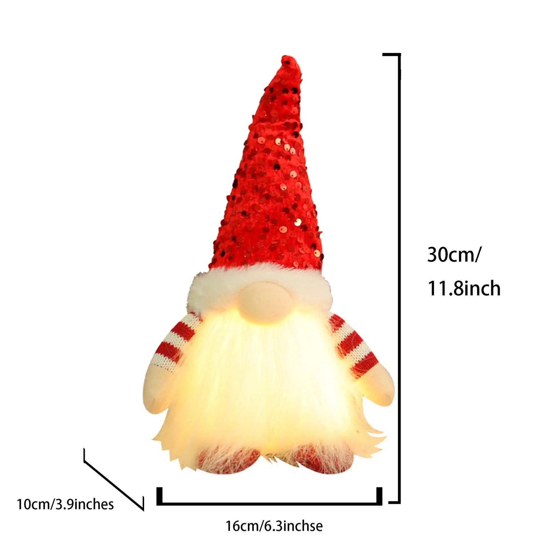 Christmas gnome decoration with light-up sequined red hat and glowing beard for festive holiday décor