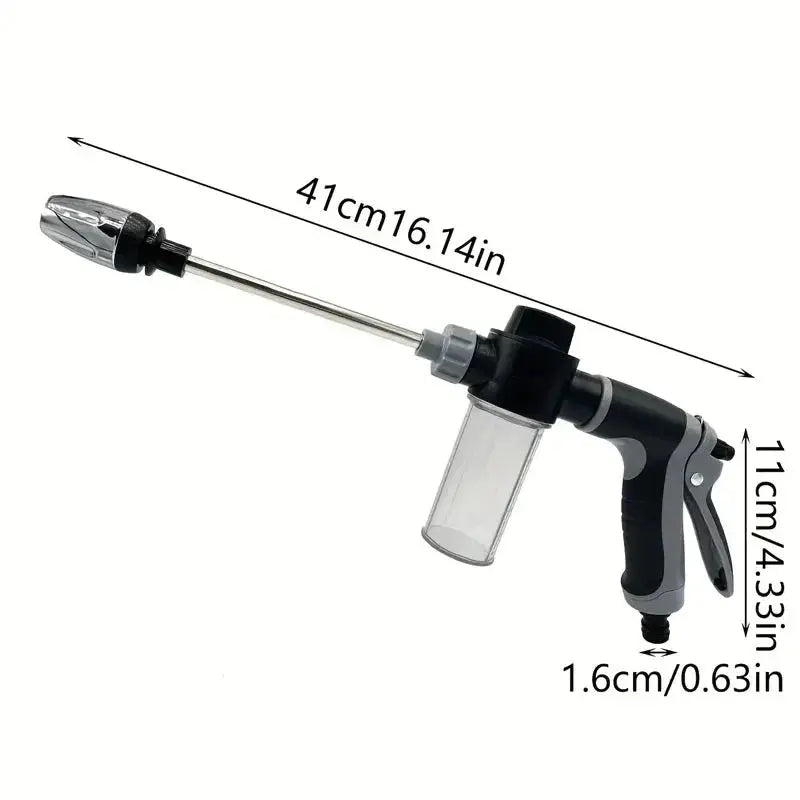 Foam cannon with measurements on a white background