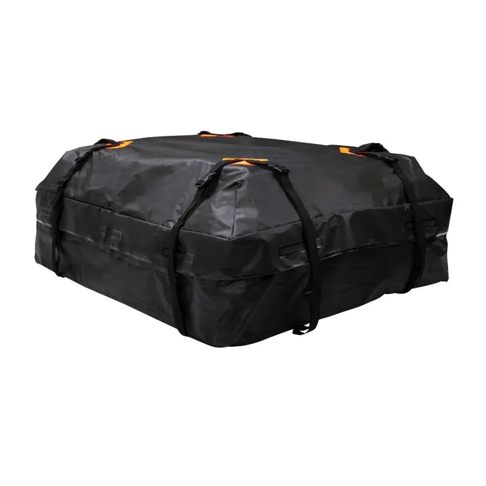 Black rooftop cargo carrier on a white background