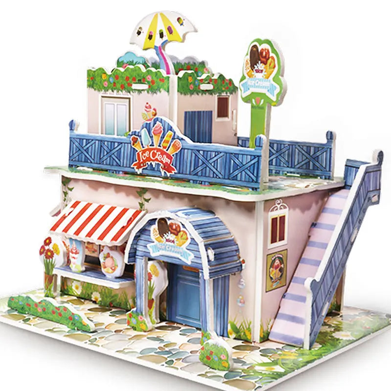 3D paper puzzle educational toy ice cream shop model for kindergarten children