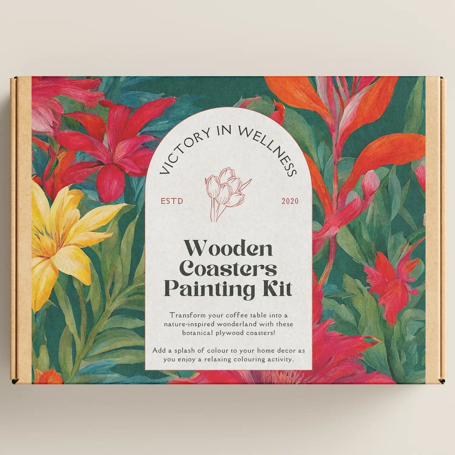 Botanical coasters wooden painting kit with nature-inspired floral design and coloring activity