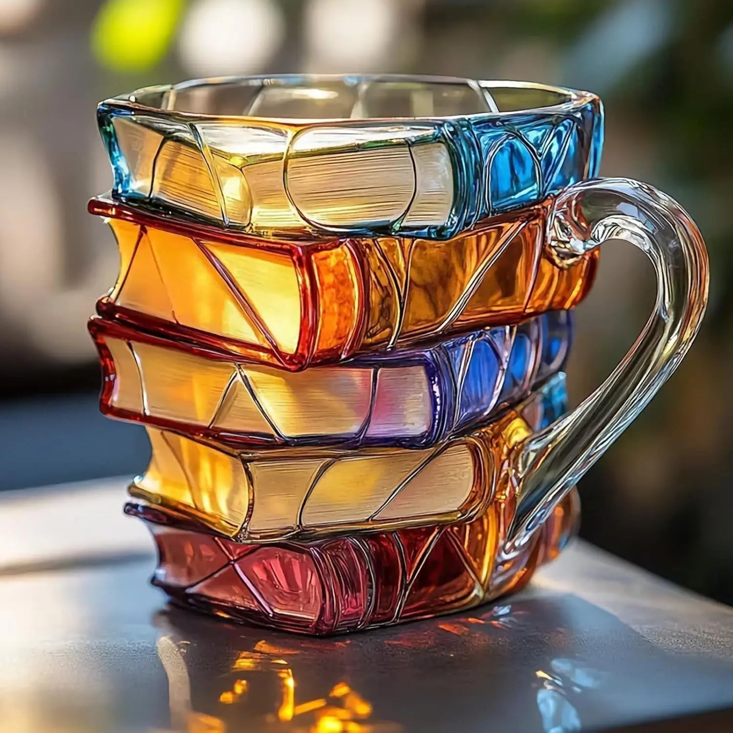 Stacked book novelty resin coffee mug with colorful modern design
