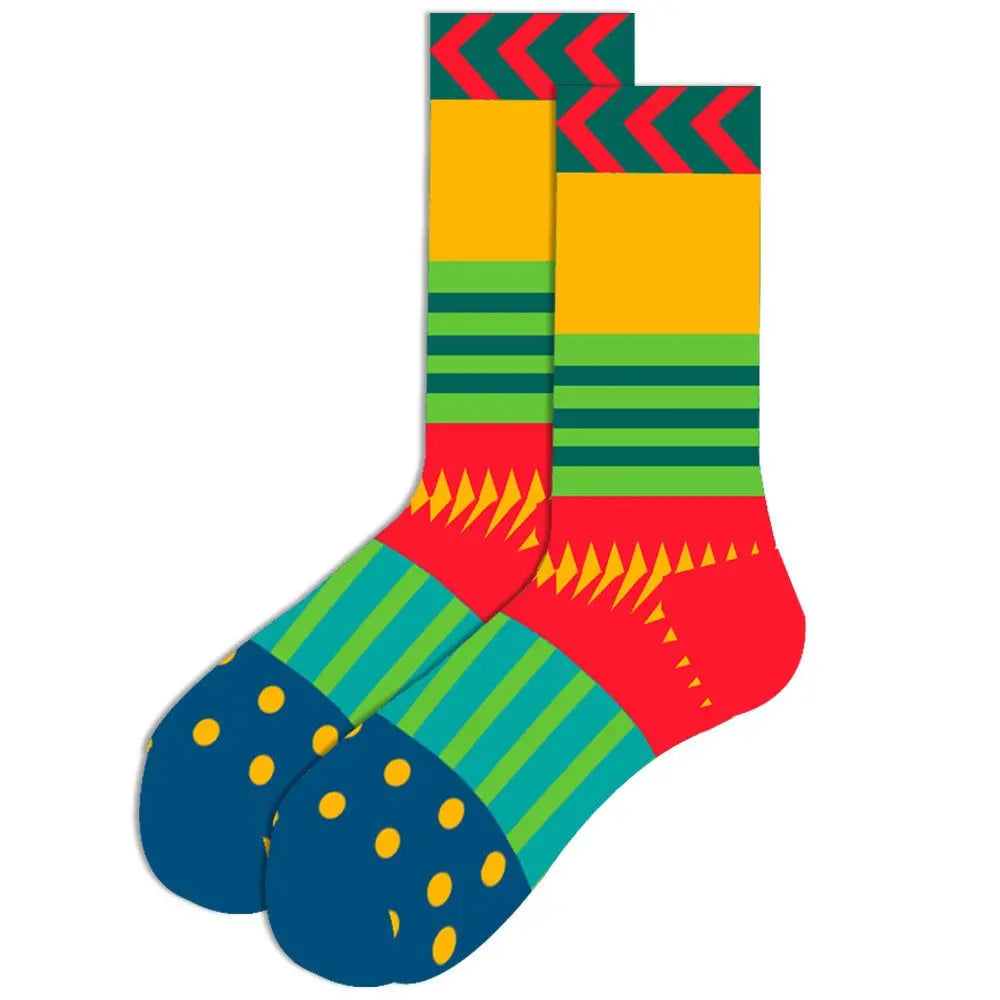 Colorful festive men’s cotton socks with Santa Claus and Moose design, mid-tube jacquard style