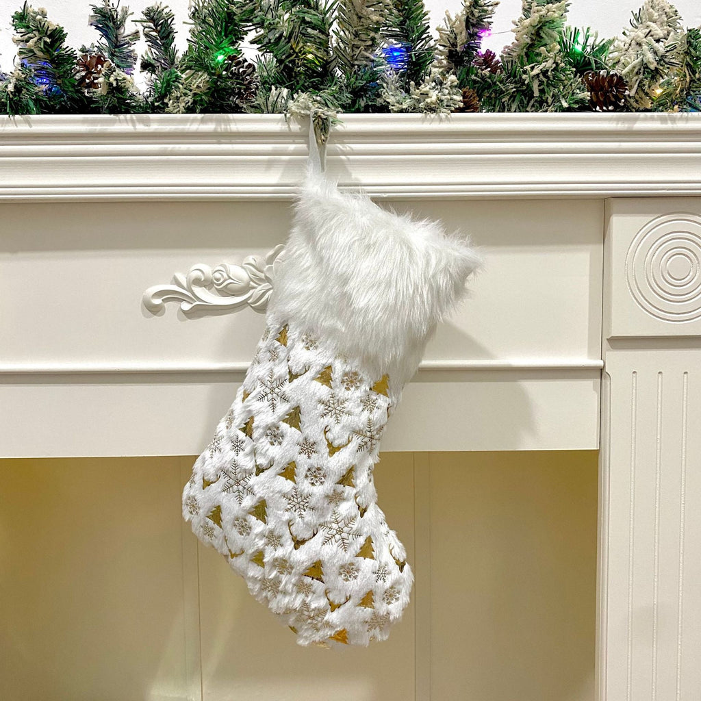 Luxury White Plush Hanging Stocking with Gold Gilding Beckett