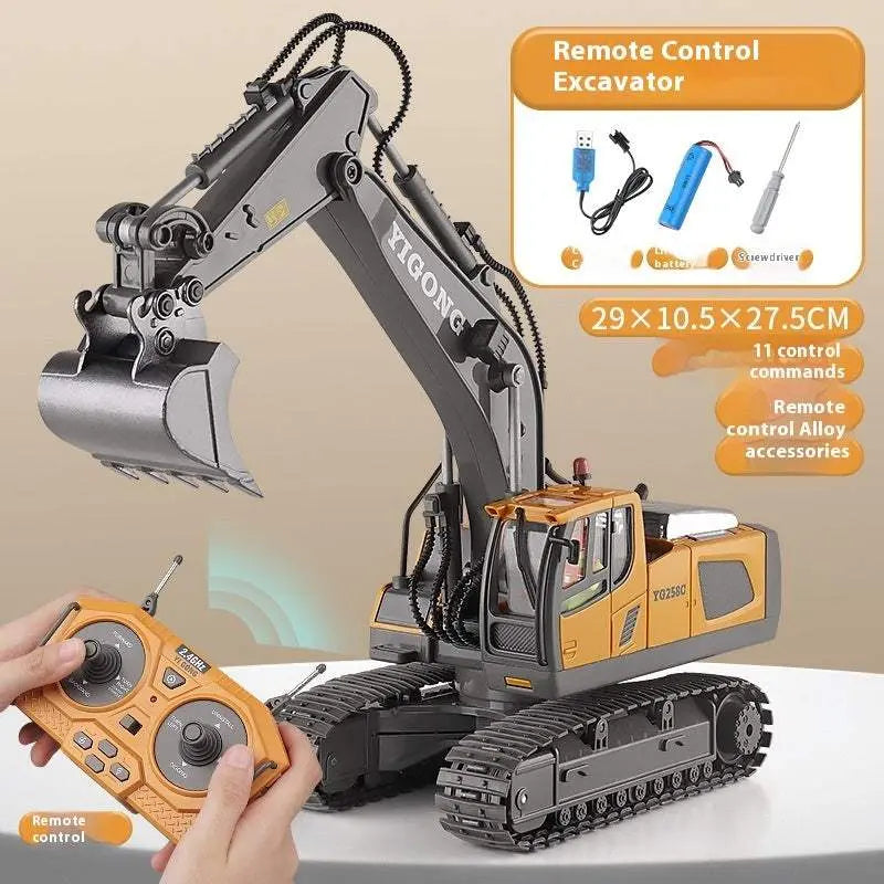 Children’s remote-control engineering excavator toy with realistic design and 11 control commands