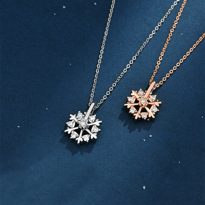 Rotatable 925 Silver Snowflake Necklace Women Luxury Niche Design Shiny Rhinestone Jewelry Autumn And Winter Birthday Gift For Friends The Emporium