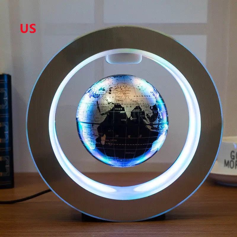 Modern LED floating globe with magnetic levitation and illuminated world map display