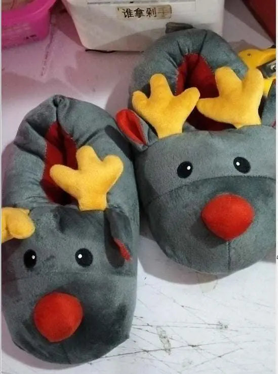 Christmas Elk Slippers with cute elk design, soft fleece, and non-slip sole for men and women winter home footwear