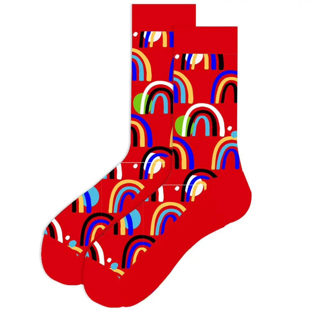 Festive men’s cotton socks with Santa Claus and Moose jacquard design in mid-tube style