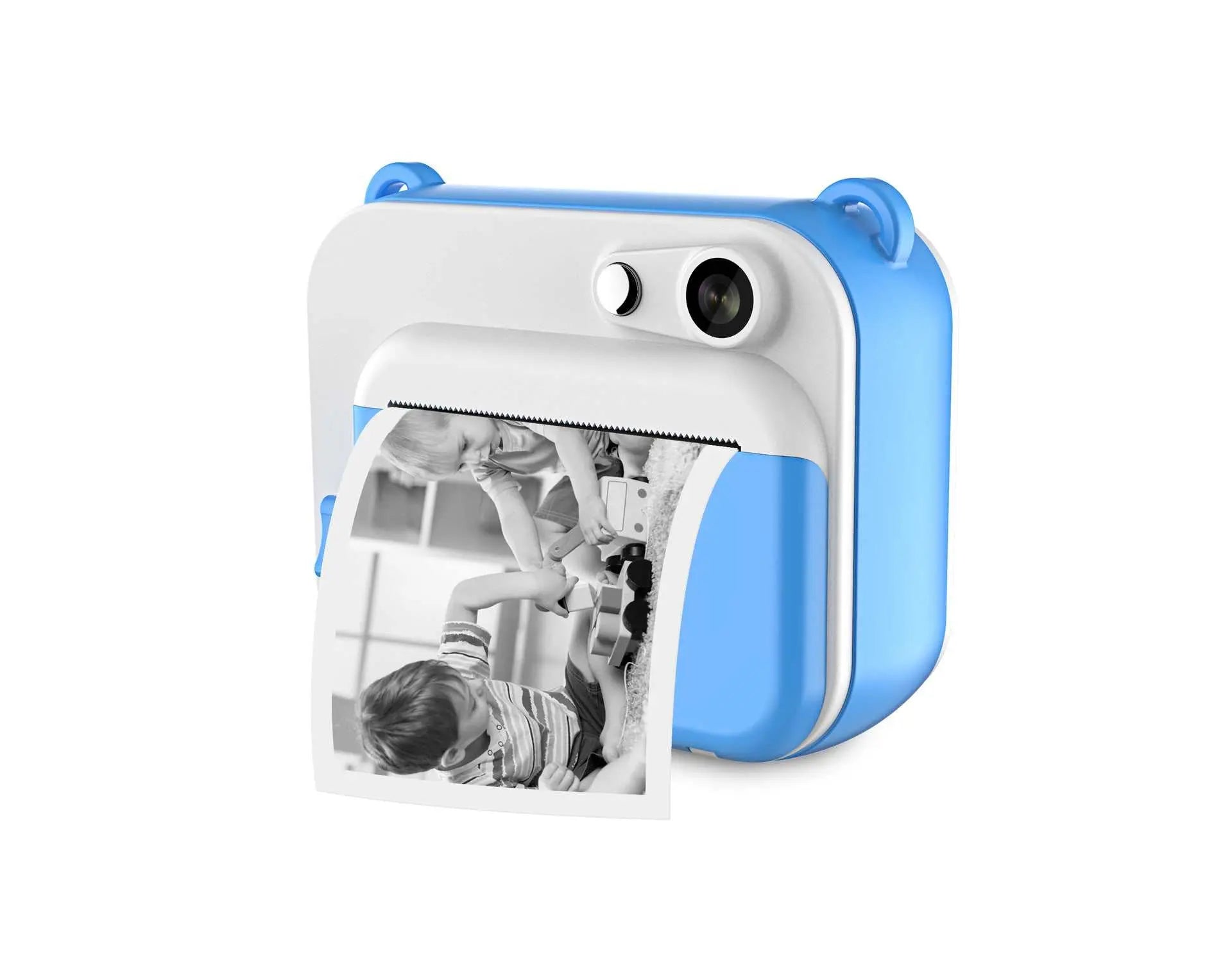 Blue mini SLR kids digital camera with built-in photo printer and 2.0-inch screen