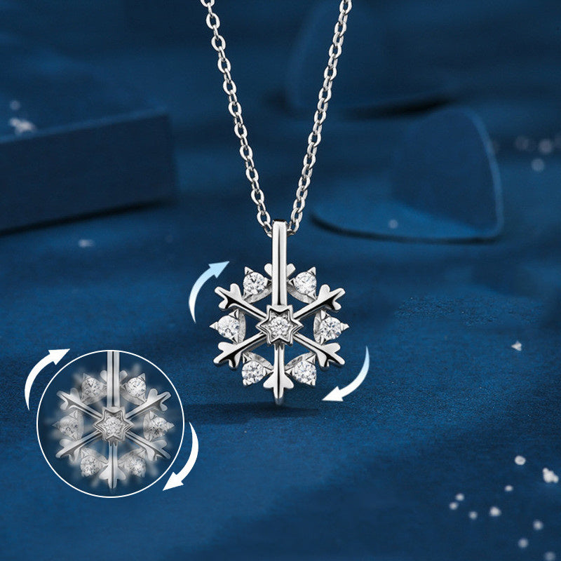Rotatable 925 Silver Snowflake Necklace Women Luxury Niche Design Shiny Rhinestone Jewelry Autumn And Winter Birthday Gift For Friends The Emporium
