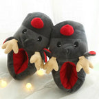 Cute Christmas elk slippers with soft fleece and red accents, cozy unisex home footwear.