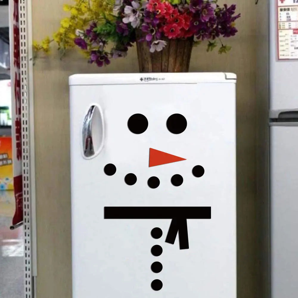 Christmas snowman sticker on white fridge door holiday decoration waterproof PVC wall decal