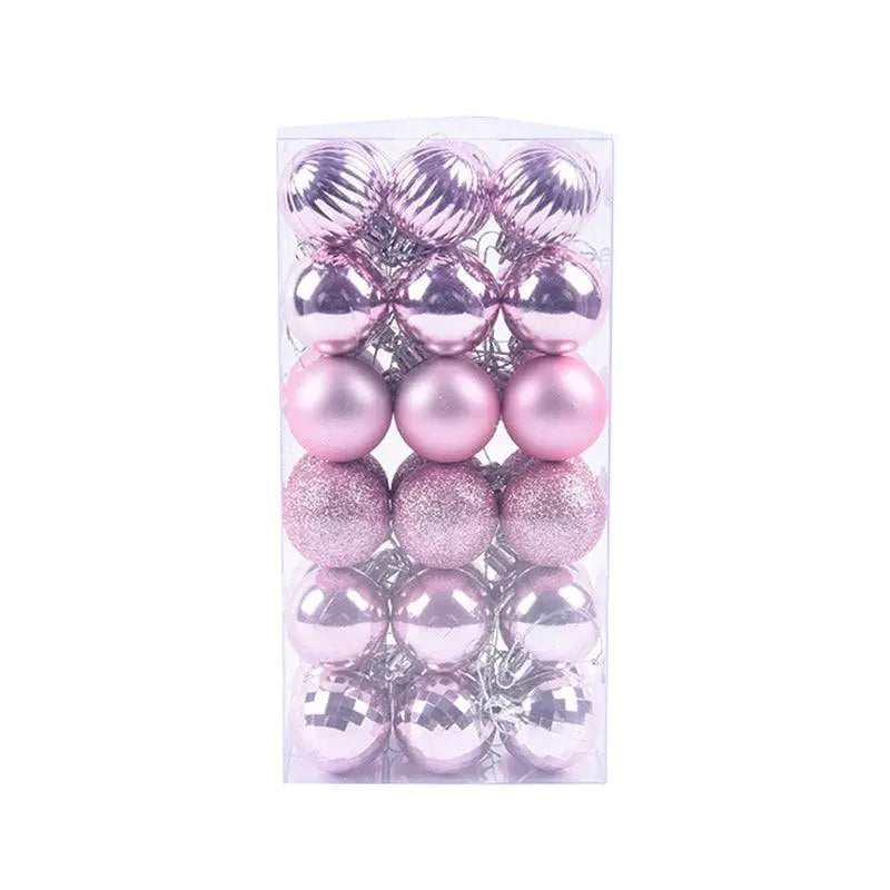 36-piece pink Christmas ball ornament set with assorted finishes for tree decoration