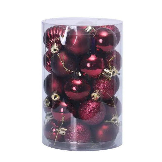 34-piece red Christmas ball ornaments set in clear cylindrical container for tree decoration