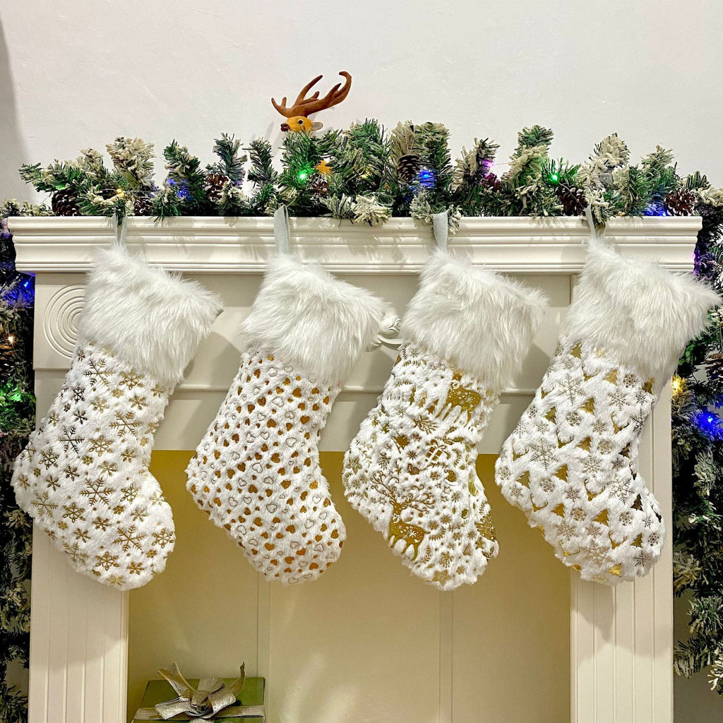 Luxury White Plush Hanging Stocking with Gold Gilding Beckett