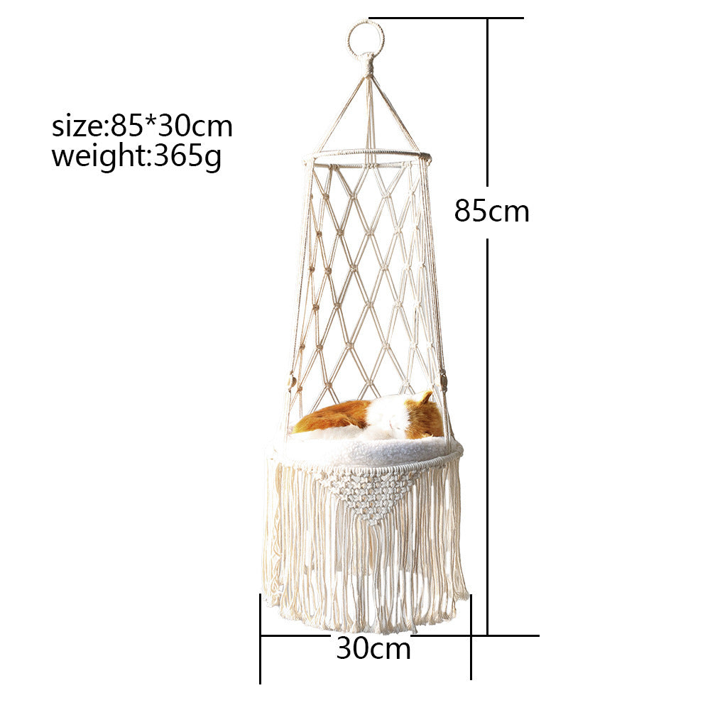 Macrame Hanging Cat Bed Hammock with Cushion null