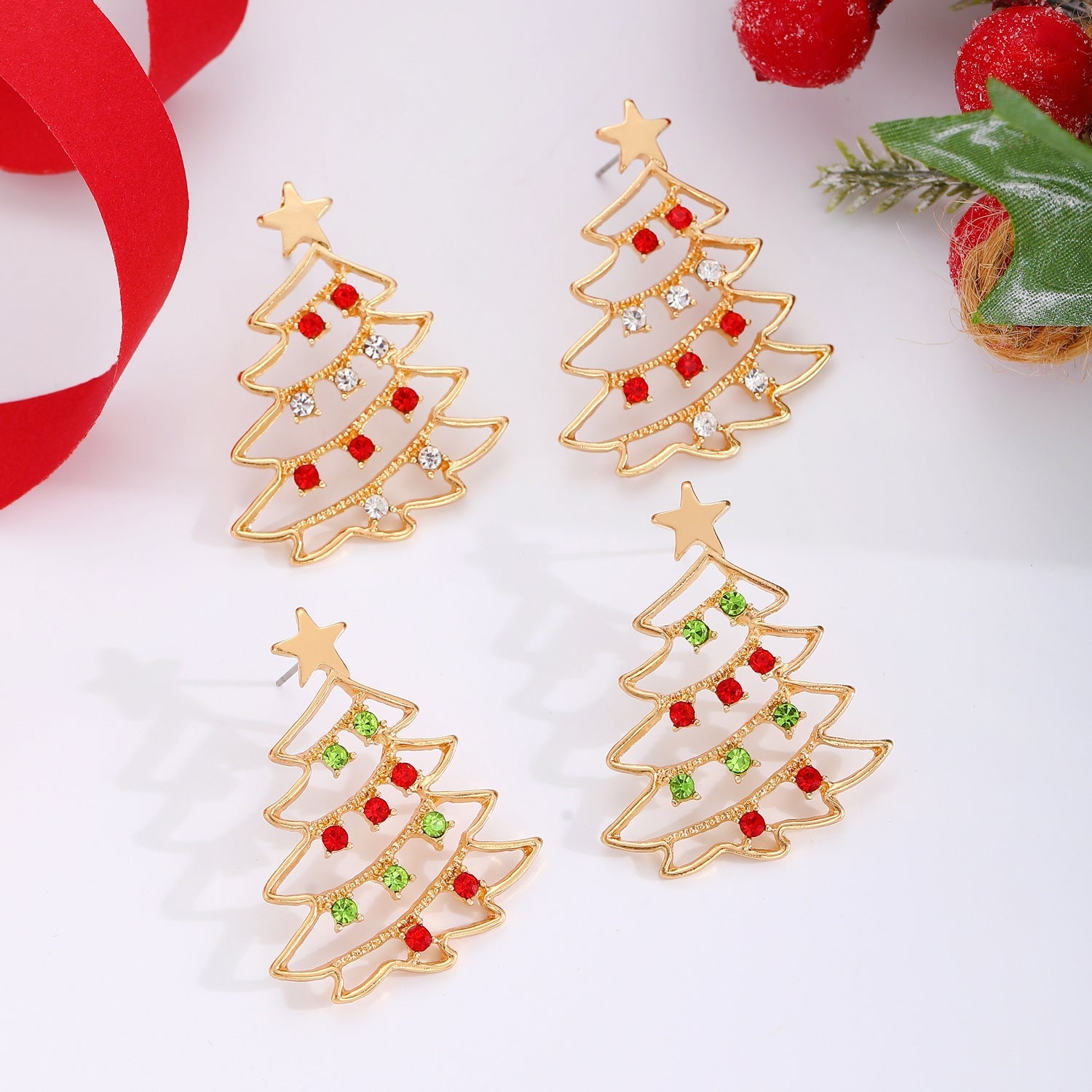 Christmas Earrings With Christmas Tree Colorful Zircon Christmas Tree Earrings  For Women Personality Earrings Party Jewelry Christmas Gift The Emporium
