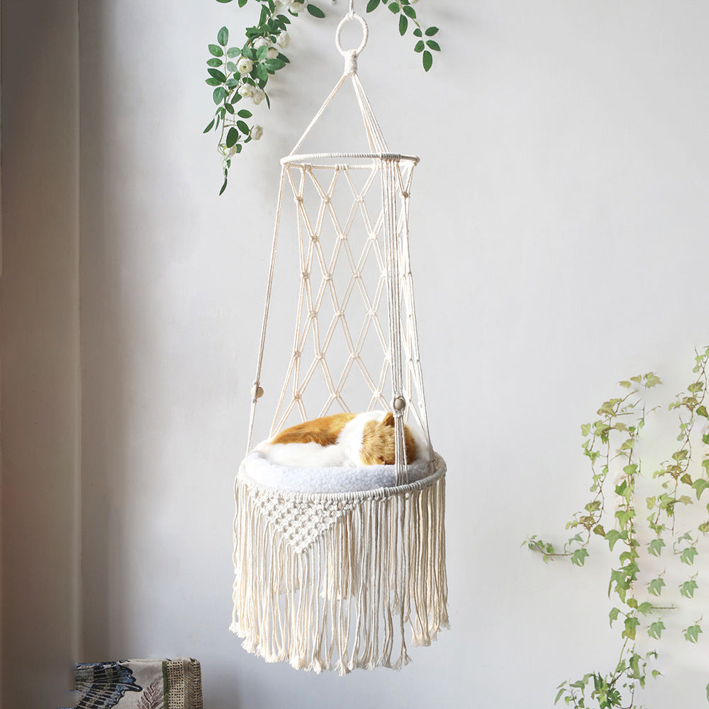 Macrame Hanging Cat Bed Hammock with Cushion null