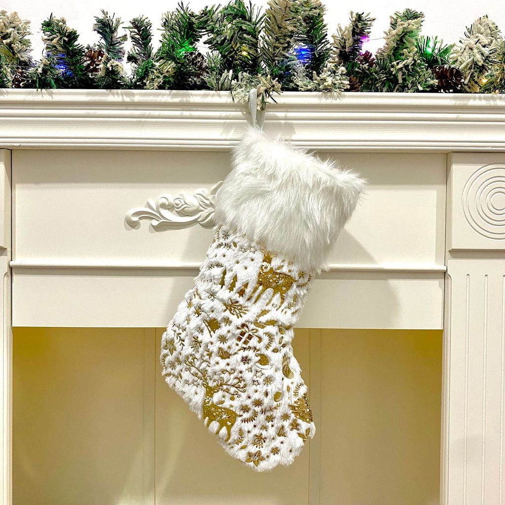 Luxury White Plush Hanging Stocking with Gold Gilding Beckett