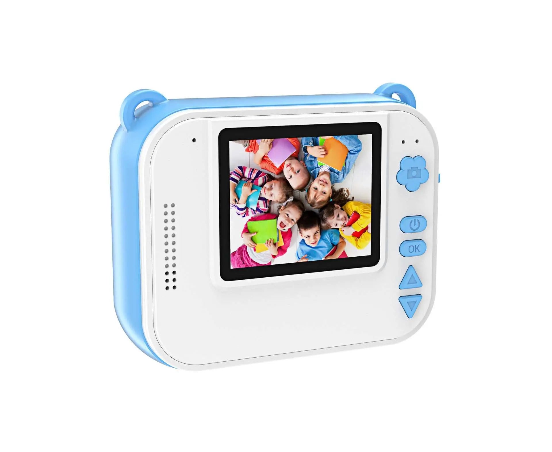 Mini SLR Kids Digital Camera in blue with 2.0-inch screen and playful bear ears design
