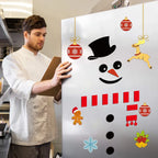 Christmas Snowman Sticker waterproof PVC flat wall decal with festive snowman face and holiday ornaments on kitchen fridge door