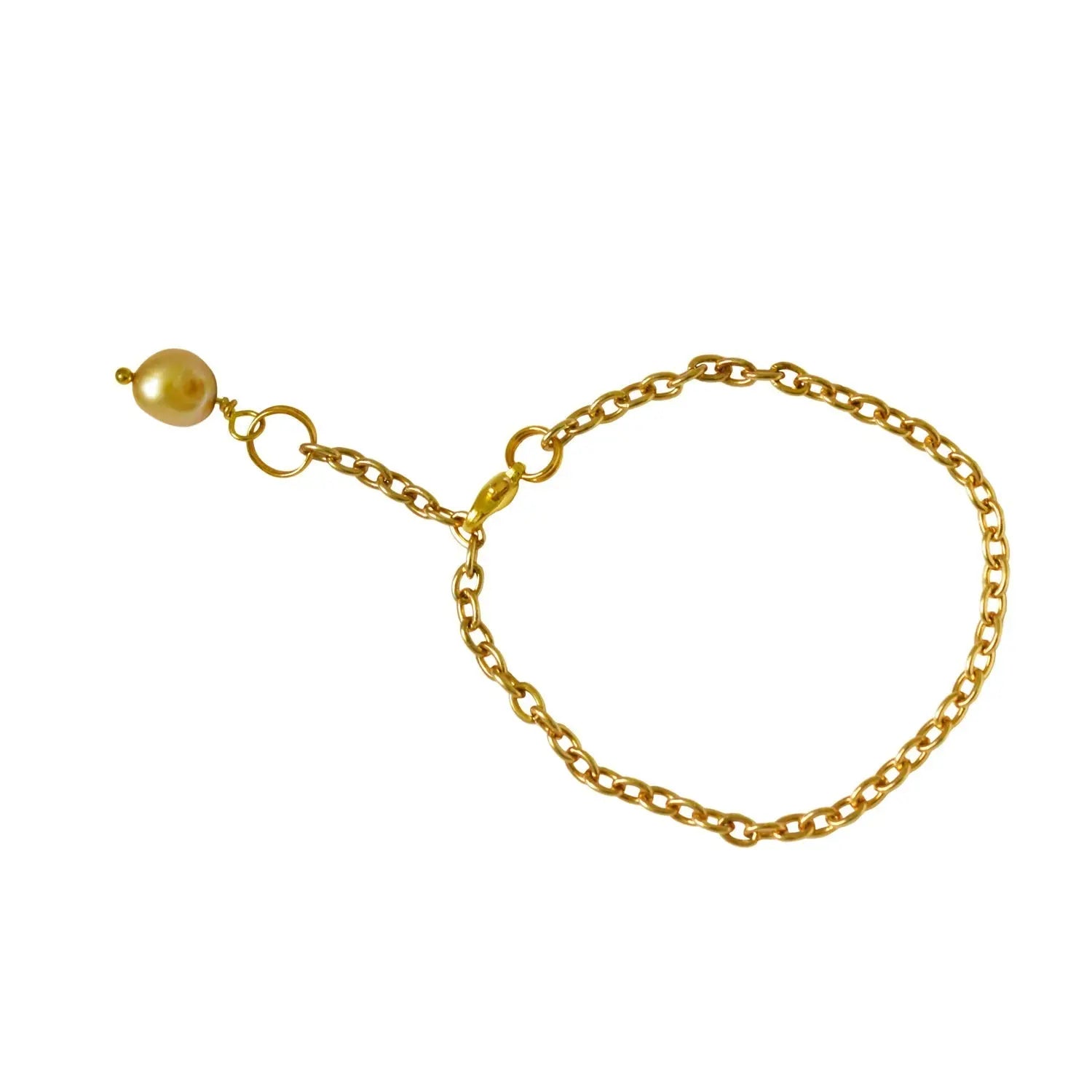 Gold freshwater pearl adjustable bracelet or anklet on gold plated chain with lobster clasp