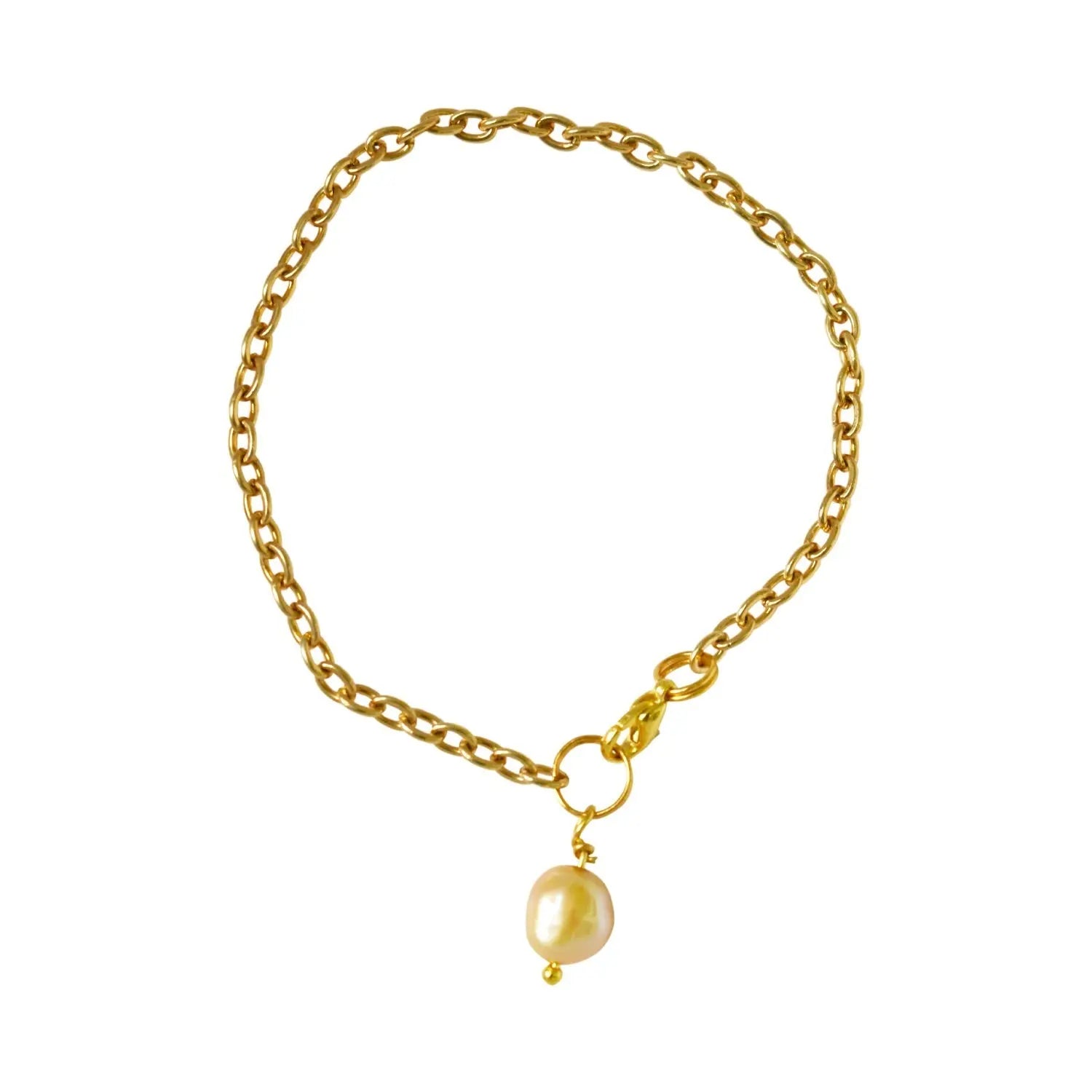 Gold freshwater pearl adjustable bracelet or anklet on gold plated chain with lobster clasp