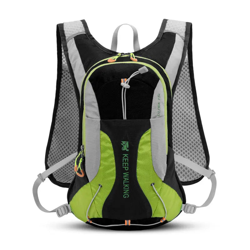 Water-resistant nylon 15L cycling backpack with breathable straps and multiple compartments for outdoor use